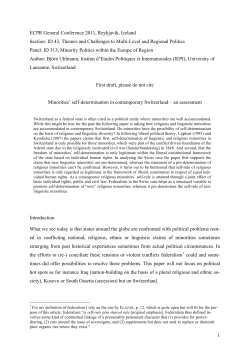 Minorities&trade; Self-Determination in Contemporary Switzerland &OElig; An