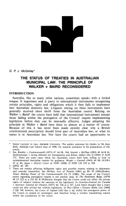 McGinley, G P J --- "The Status of Treaties in Australian Municipal
