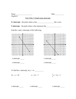 Algebra I Unit 4 Day 3 Graph using intercepts. X