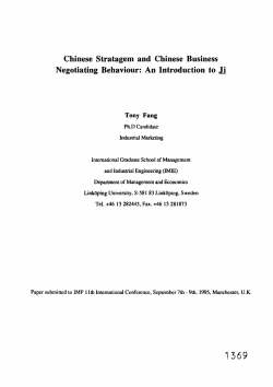 Chinese Stratagem and Chinese Business Negotiating Behaviour