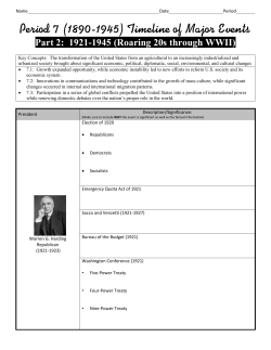 Period 7 (1890-1945) Timeline of Major Events