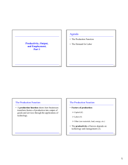 Lecture 3 Productivity, Output, and Employment, Part 1