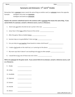 Synonyms and Antonyms&mdash;5 and 6 Grades