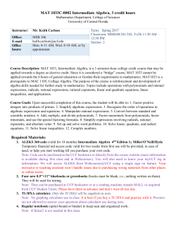 MAT1033C sec 002 Intermediate Algebra Syllabus Keith Carlson