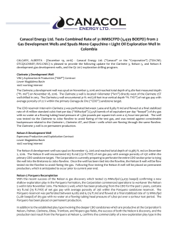 Canacol Energy Ltd. Tests Combined Rate of 31 MMSCFPD (5,439