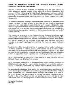 Singh DR Akashdeep Selected For Harvard Business School