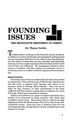 Founding Issues: The Mennonite Brethren in Christ
