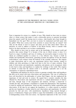 LECTURE ADDRESS OF THE PRESIDENT, SIR PAUL NURSE