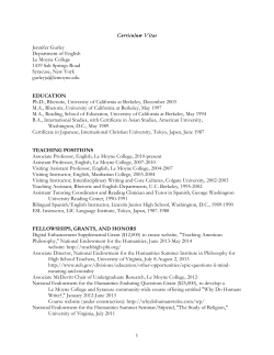1 Curriculum Vitae Jennifer Gurley Department of English Le Moyne