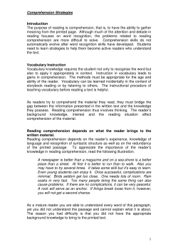 Comprehension Strategies 1 Introduction The purpose of reading is