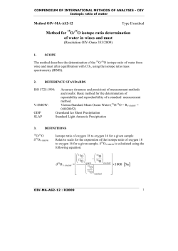 Method for O/ O isotope ratio determination of water in wines and must