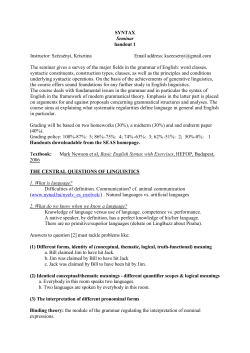 Handout 1 - ELTE / SEAS