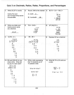 Quiz 3 on Decimals, Ratios, Rates, Proportions,and Percentages