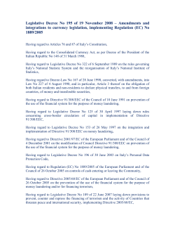 LEGISLATIVE DECREE 19 November 2008, no