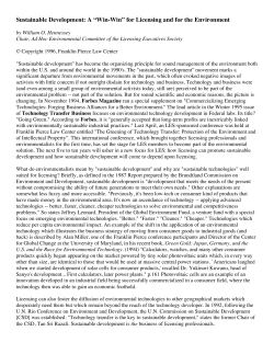 Sustainable Development: A &ldquo;Win-Win&rdquo; for Licensing