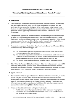 University of Cambridge Research Ethics Review Appeals Procedure
