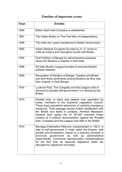 Timeline of important events Year Events