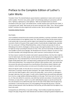 Preface to the Complete Edition of Luther`s Latin