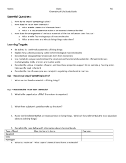 Chemistry of Life Study Guide