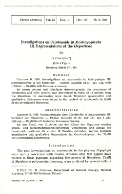 Investigations on Carotenoids in Embryophyta III