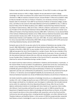 Professor James Durbin has died on Saturday afternoon, 23 June