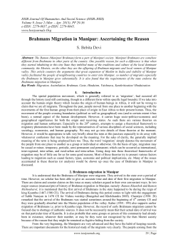 Brahmans Migration in Manipur: Ascertaining the