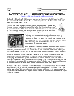 ratification of 21st amendment ends prohibition