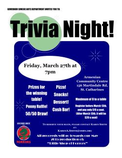 Prizes for the winning table! 50/50 Draw! Pizza! Snacks! Dessert