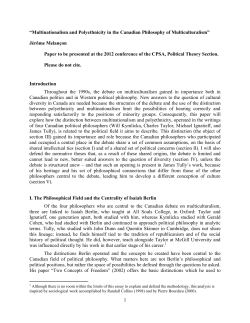 1 &ldquo;Multinationalism and Polyethnicity in the Canadian Philosophy of