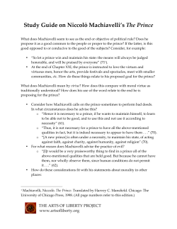 Study Guide on Niccol&ograve; Machiavelli`s The Prince