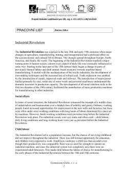 PRACOVN&Iacute; LIST Industrial Revolution