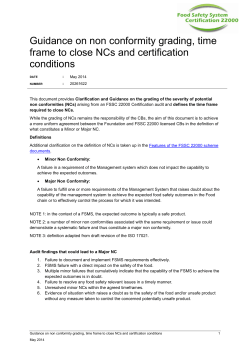 Guidance on non conformity grading, time frame to