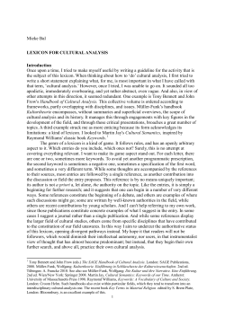 Mieke Bal LEXICON FOR CULTURAL ANALYSIS Introduction Once