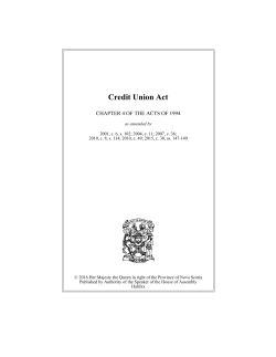 Credit Union Act - The Nova Scotia Legislature