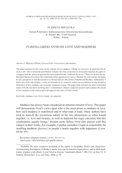 FUrIOSA LIBIDO. OVId ON LOVE ANd MAdNESS