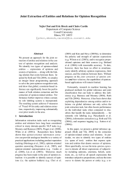Joint Extraction of Entities and Relations for Opinion Recognition