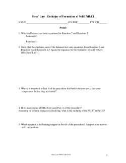 Enthalpy of Formation of Solid NH4Cl