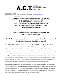 A.C.T. Announces The West Coast Premiere Of Caryl Churchill`s