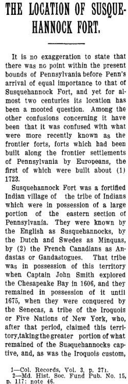 The location of Susquehannock Fort
