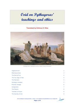 Ovid on Pythagoras` teachings and ethics