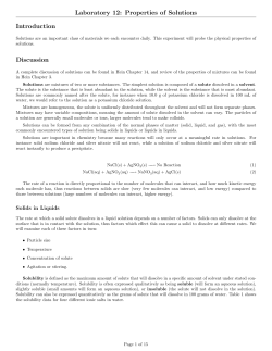 Laboratory 12: Properties of Solutions Introduction Discussion