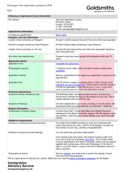 Schengen Visa application guidance 2016 Italy