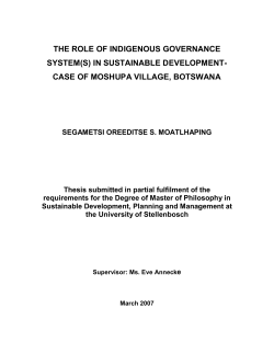 THE ROLE OF INDIGENOUS GOVERNANCE SYSTEM(S) IN