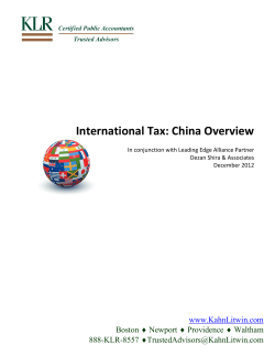 International Tax: China Overview