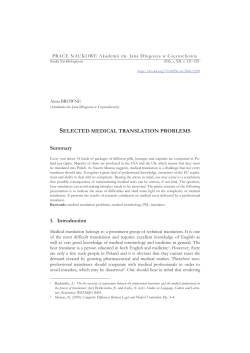 SELECTED MEDICAL TRANSLATION PROBLEMS Summary 1