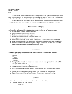 FIFTH GRADE SCIENCE THEME: SYSTEMS Goal Students in fifth