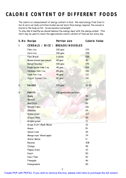 calorie content of different foods