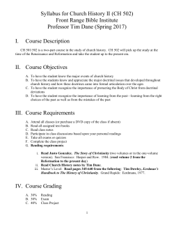Church History Syllabus - Front Range Bible Institute
