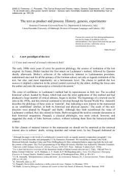 The text as product and process. History, genesis, experiments1