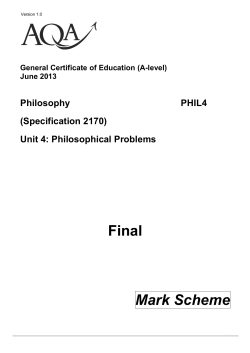 A-level Philosophy Mark scheme Unit 04 - Philosophical
